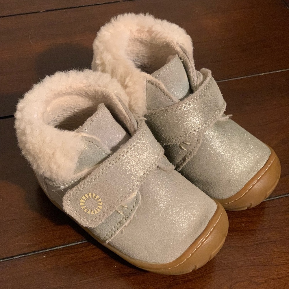 UGG Kids Shimmery Light Tan Shearling-Lined Boots